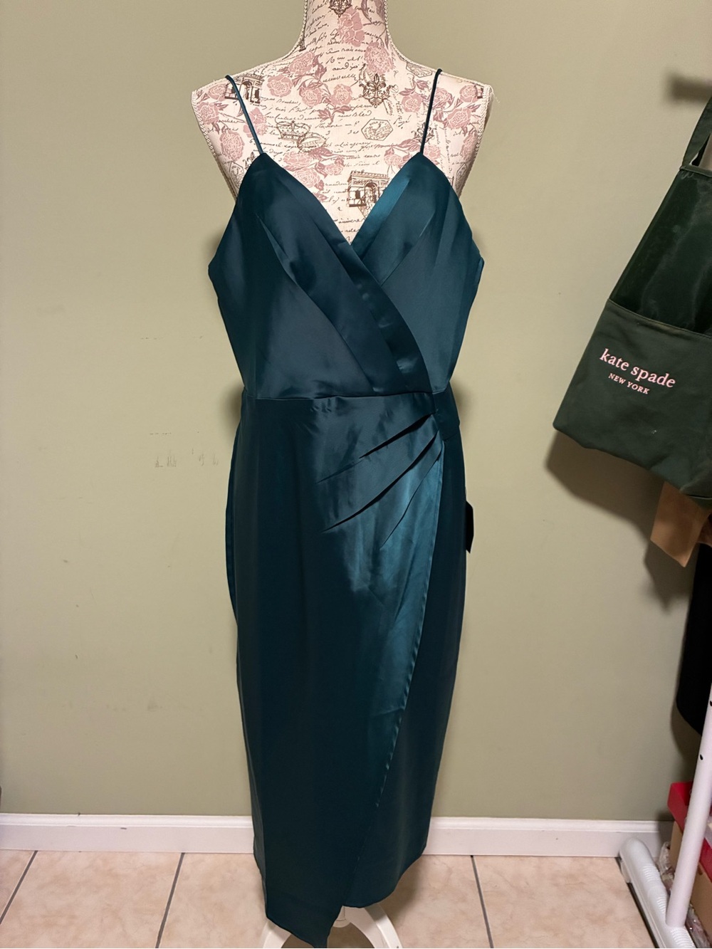 Lulu's Teal Satin Midi Wrap Dress